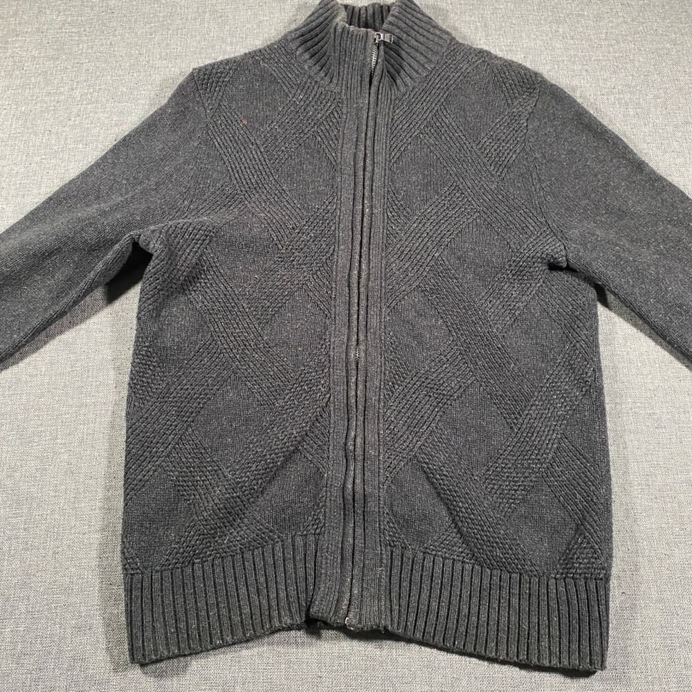 Banana Republic Full Zip Cardigan Mens Small Gray‎ Diamond Cable Knit Luxury